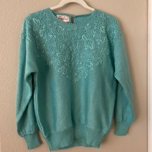 Vintage Ladies Sweater with Floral Embroidery